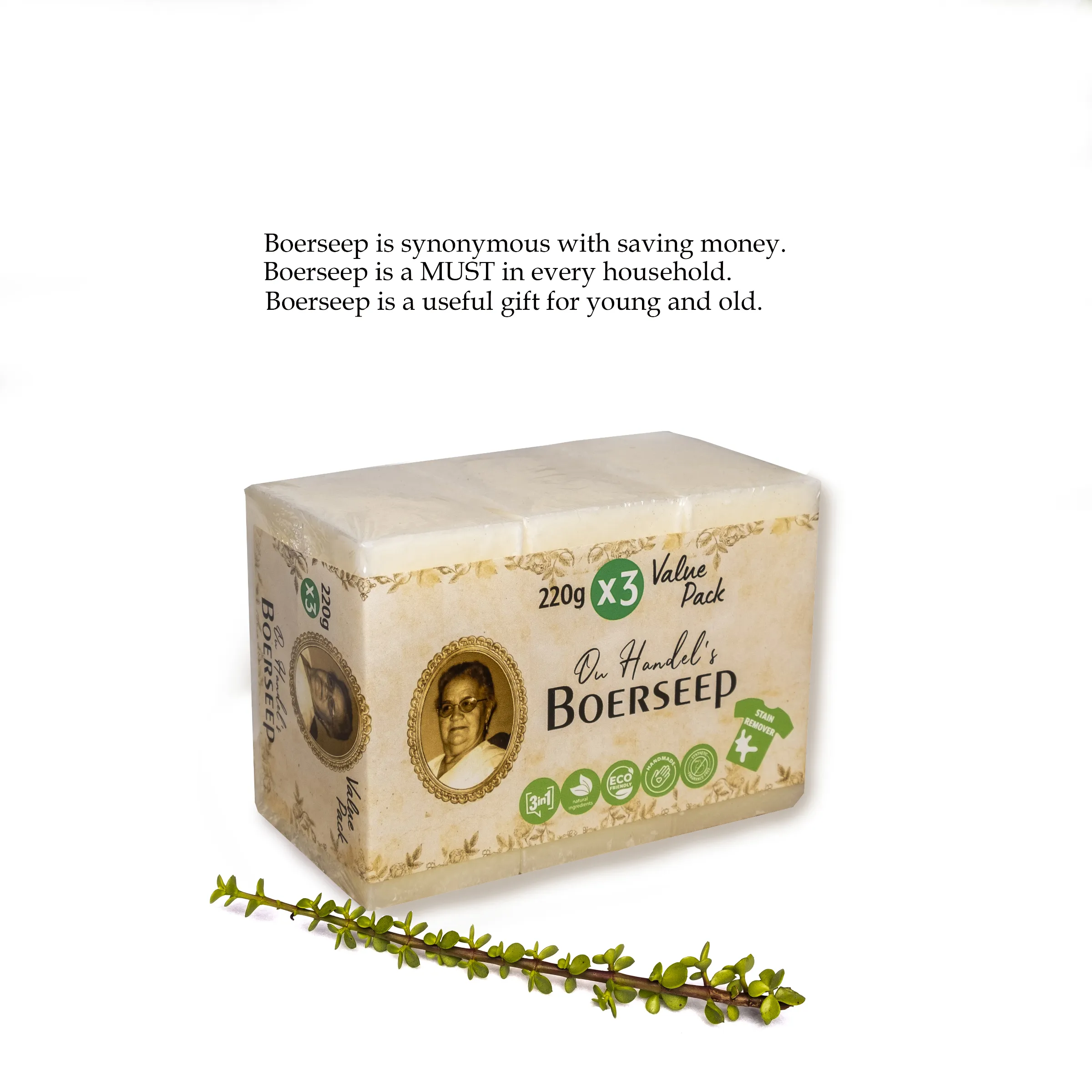 Boerseep Value Pack 3x220g Afrikaans Product Card